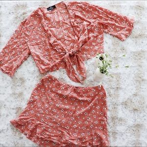 Terra Cotta Floral Print Two-Piece Dress